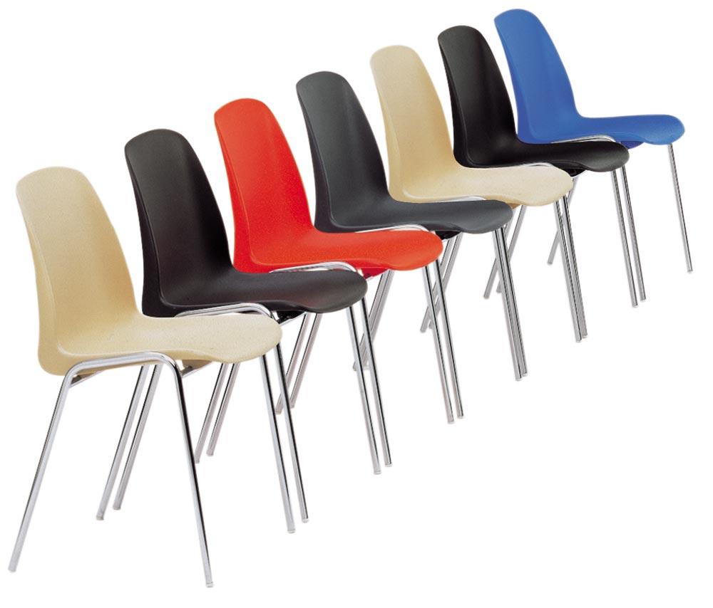 Stapelstuhl, Kunststoffschale geschlossen, lichtblau, ohne Polster, Rundrohrgestell verchromt,