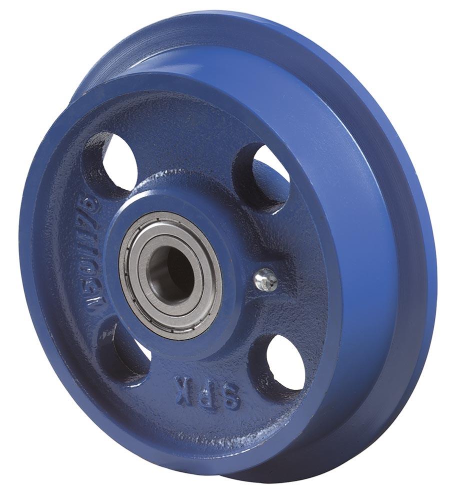 Spurkranzrad, Guss blau, Durchm. 100/125 mm, Breite 36/46 mm, Traglast 800 kg, Kugellager