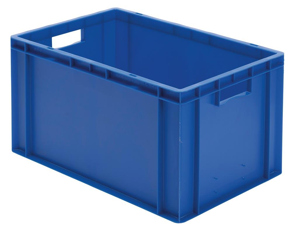 Euronormbehälter, PP, Boden + Wände geschlossen, Volumen 61 l, LxBxH 600x400x320 mm, Farbe blau, VE 2 Stück