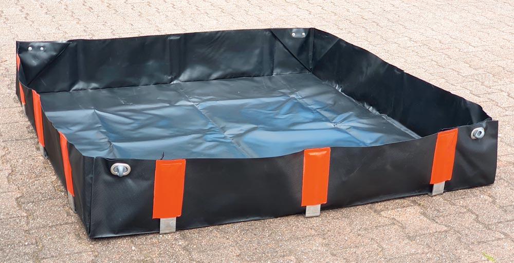 Flexible Auffangwanne, BxTxH 1500x1500x250mm, Aufnahme 562 Liter, für 4x200 Liter Fass