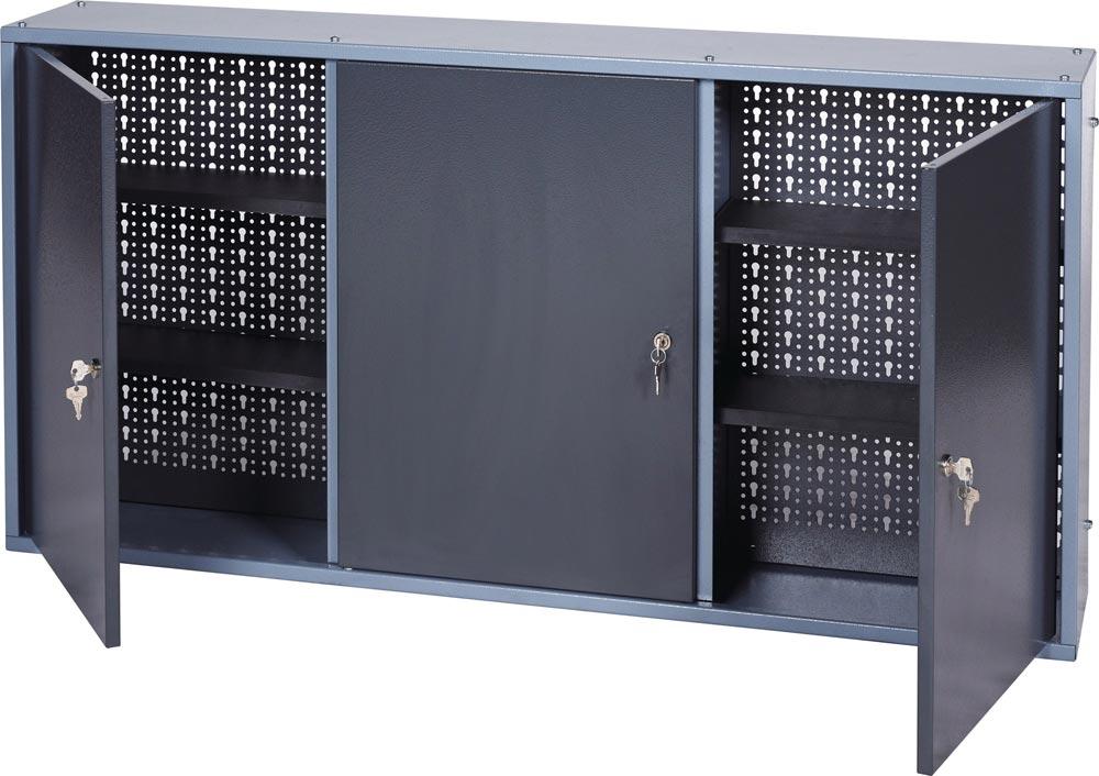 Werkzeugschrank H600xB1200xT200mm hammerschlagsilber anthrazit 3 Lochrückwände, 3 Türen