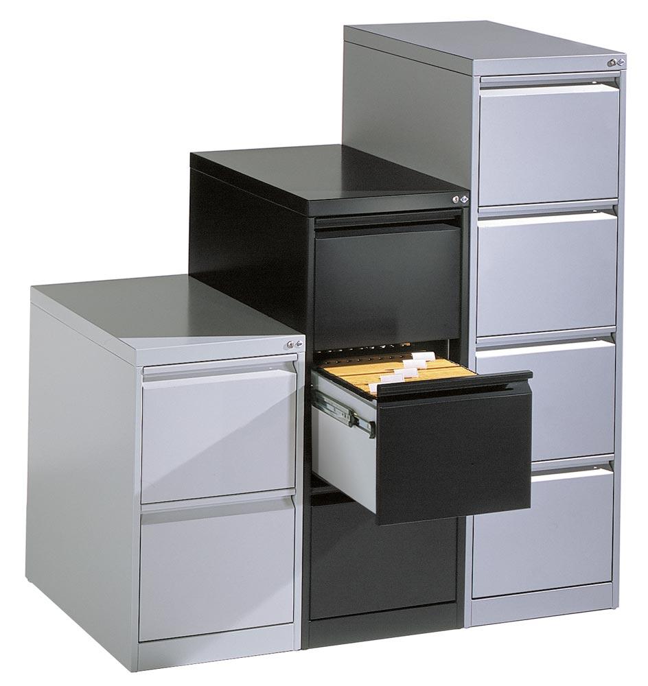 Hängeregistraturschrank, BxTxH 433x590x1357 mm, einbahnig, 4 Schubladen, Griffleiste, RAL 7035 lichtgrau