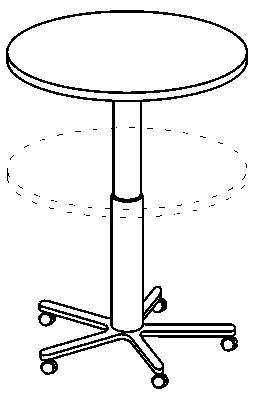 Säulentisch, Durchm.xH 800x720-1140 mm, Gasdruckfeder, Tischplatte 25 mm ahorn, Gestell schwarz, inkl. Gleiter und 5 Rollen, 2 mit Feststeller
