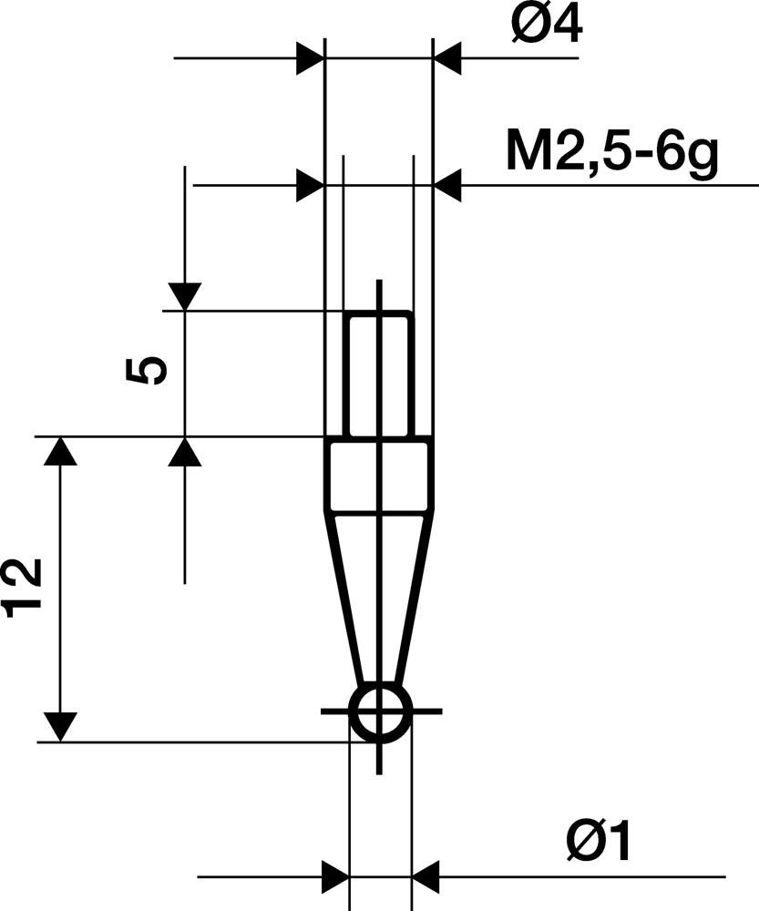 Messeinsatz Ø 1 mm Kugel M2,5 Stahl passend zu Messuhren