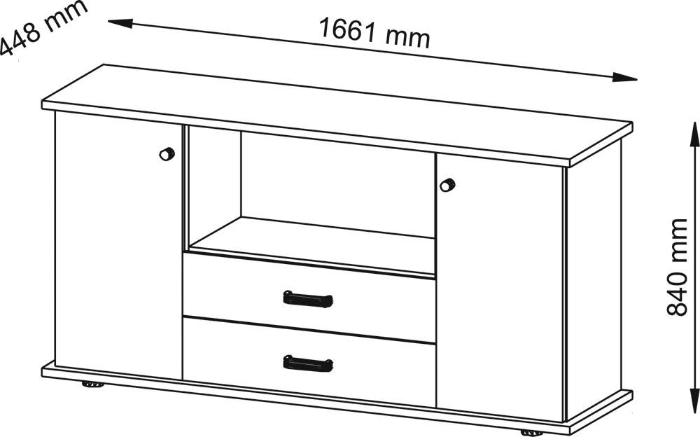 Sideboard, BxTxH 1661x448x840 mm, 2 Zwischenwände, 2 Holztüren, 1 Boden, 2 Schubladen, lichtgrau