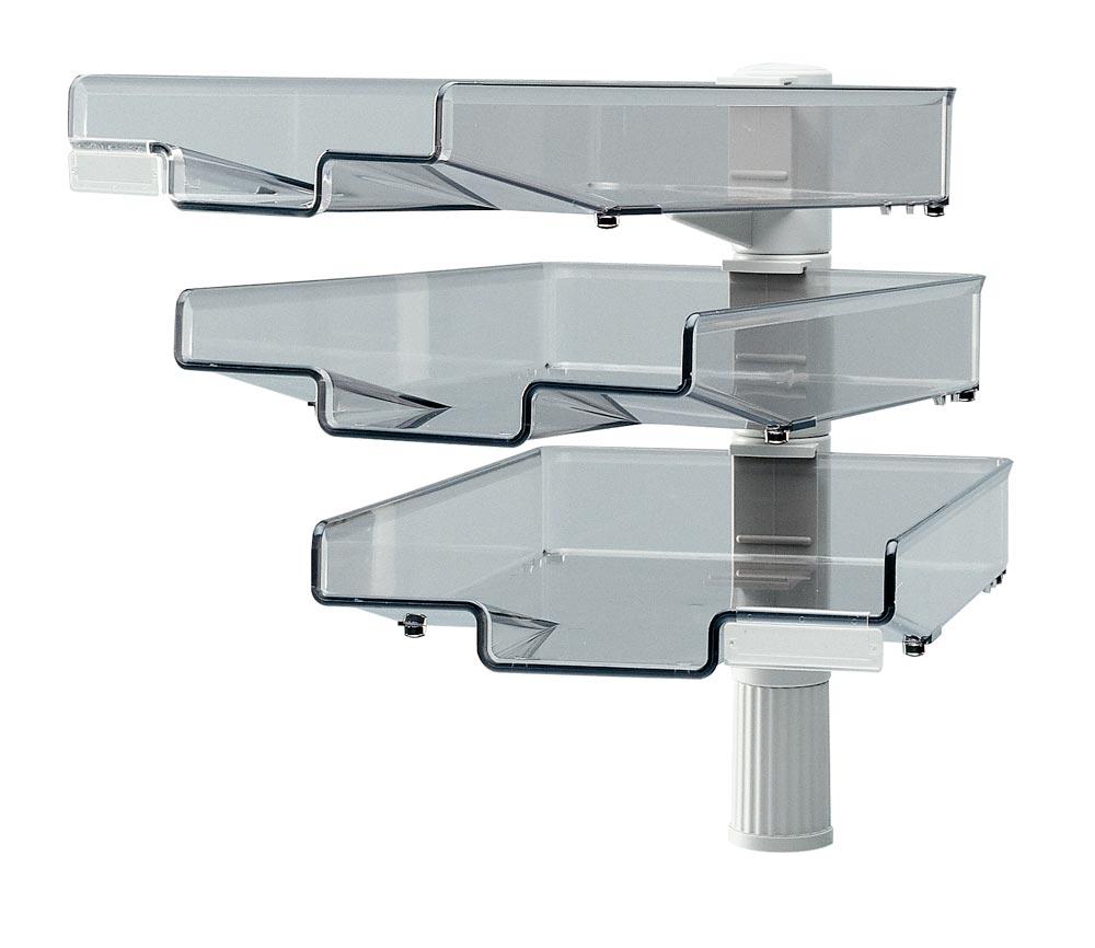 Ablagekorb-Tischständer, BxTxH 270x370x410 mm, 3 Kunststoffschalen transparent, Ständer lichtgrau