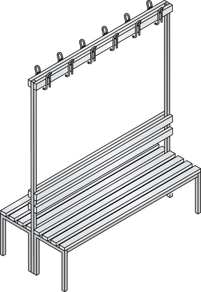 Doppelseitige Garderobenbank, Hartholzleisten, ohne Schuhrost, TxH 756x1710 mm, Länge 1500 mm, RAL 7021