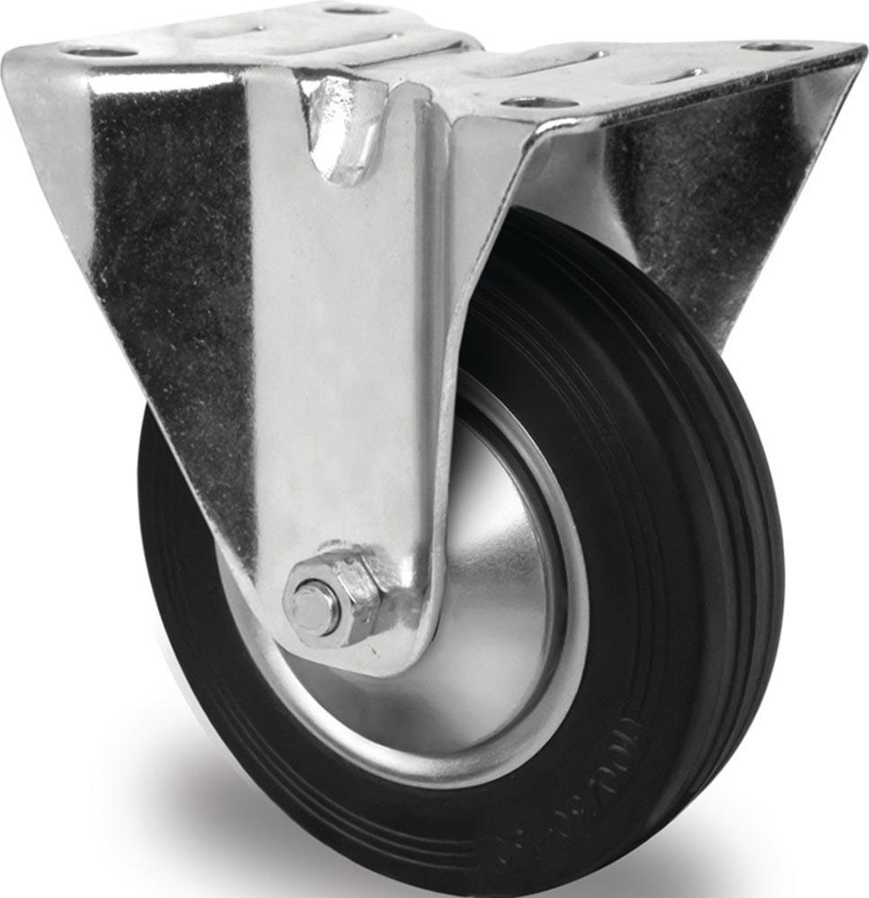 Bockrolle Rad-Ø 80 mm Tragfähigkeit 70 kg Vollgummi Platte L105xB80 mm