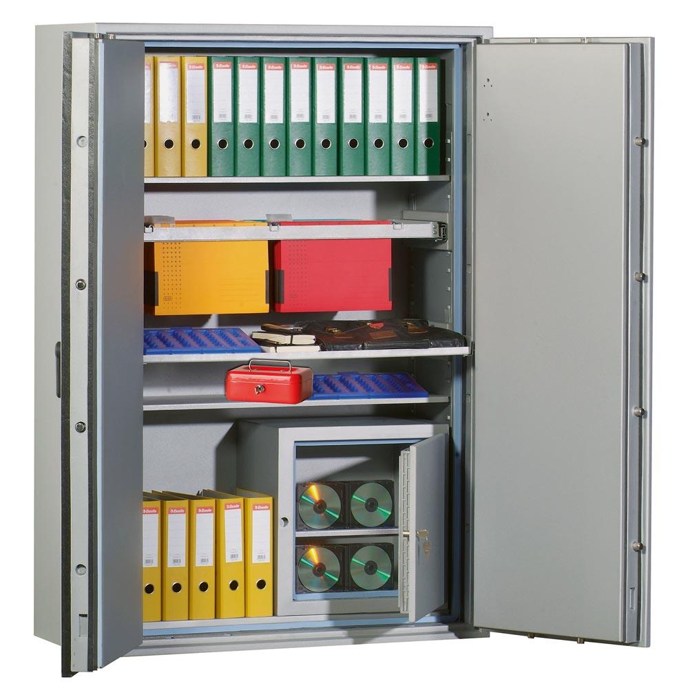 Dokumentenschrank, Sicherheitsstufe B + S2, S60P, BxTxH 975x459x1189 mm, Volumen 281 l, 2 Böden, Kapazität 33 Ordner, 2-türig, RAL 7035 lichtgrau