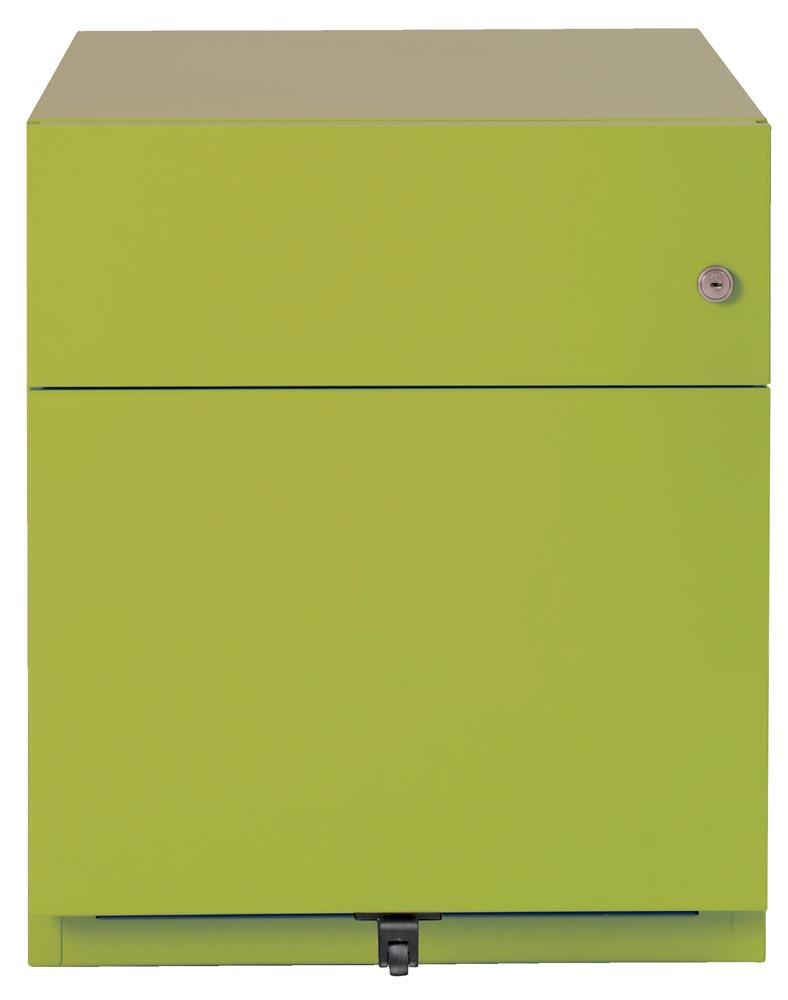 Rollcontainer, BxTxH 420x565x495 mm, 1 Schublade, 1 Hängeregistratur, seitliche Griffleisten, grün