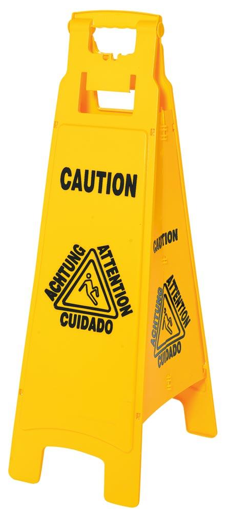Warnschild 4-seitig - Caution - BxTxH 305x40x960 mm, gelb