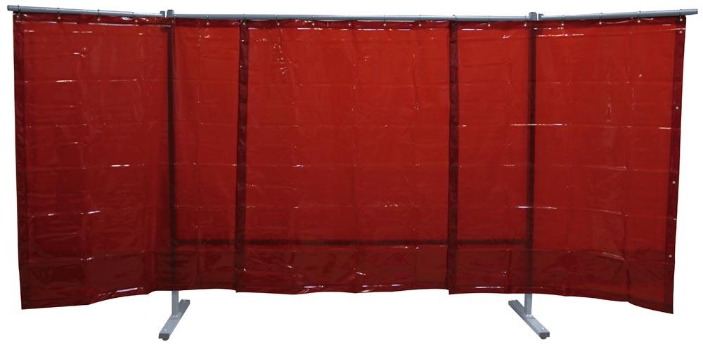 3-teilg. Schutzwand, mit Folienvorhang, rot, DIN EN25980, BxH 2100x850x850x1830 mm, Bodenfreiheit 165 mm