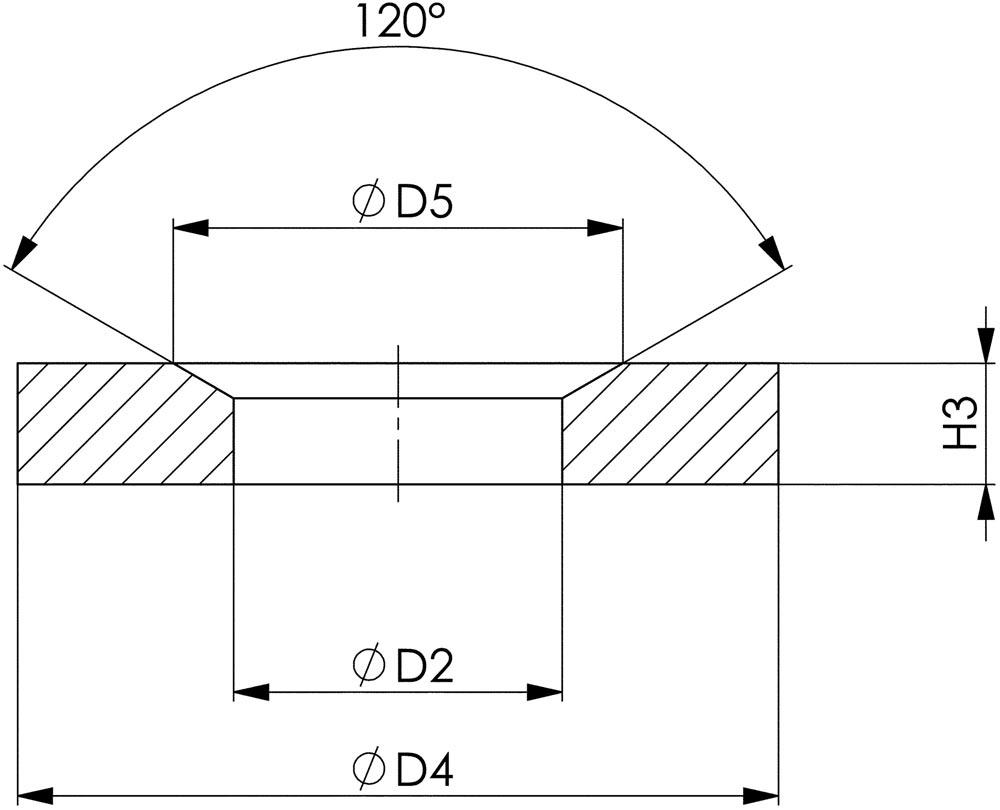 Kegelpfanne DIN 6319G für Schrauben M12 Bohrungs-Ø 14,2 mm Kegelwinkel 120 
