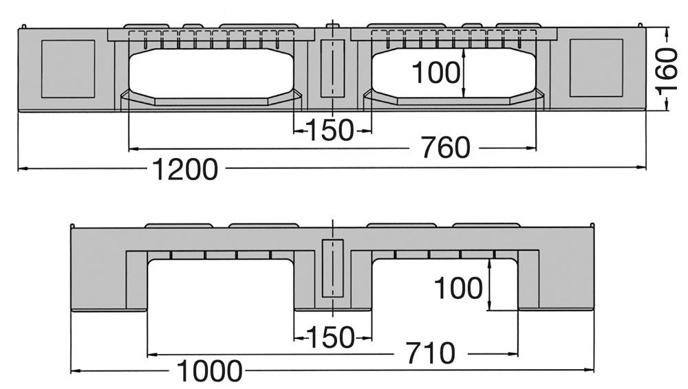 Hygienepalette H3, mit 3 Kufen, aus HDPE, Traglast stat./dynam. 5000/1250 kg, BxTxH 1200x1000x160 mm, mit Rand, Farbe grau