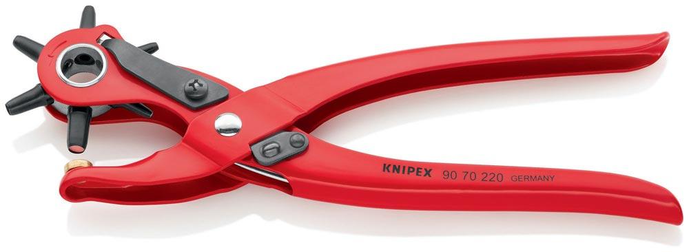 Revolverlochzange Gesamtlänge 220 mm Öffnungsfeder 2 / 2,5 / 3 / 3,5 / 4 und 5 mm rot pulverbeschichtet