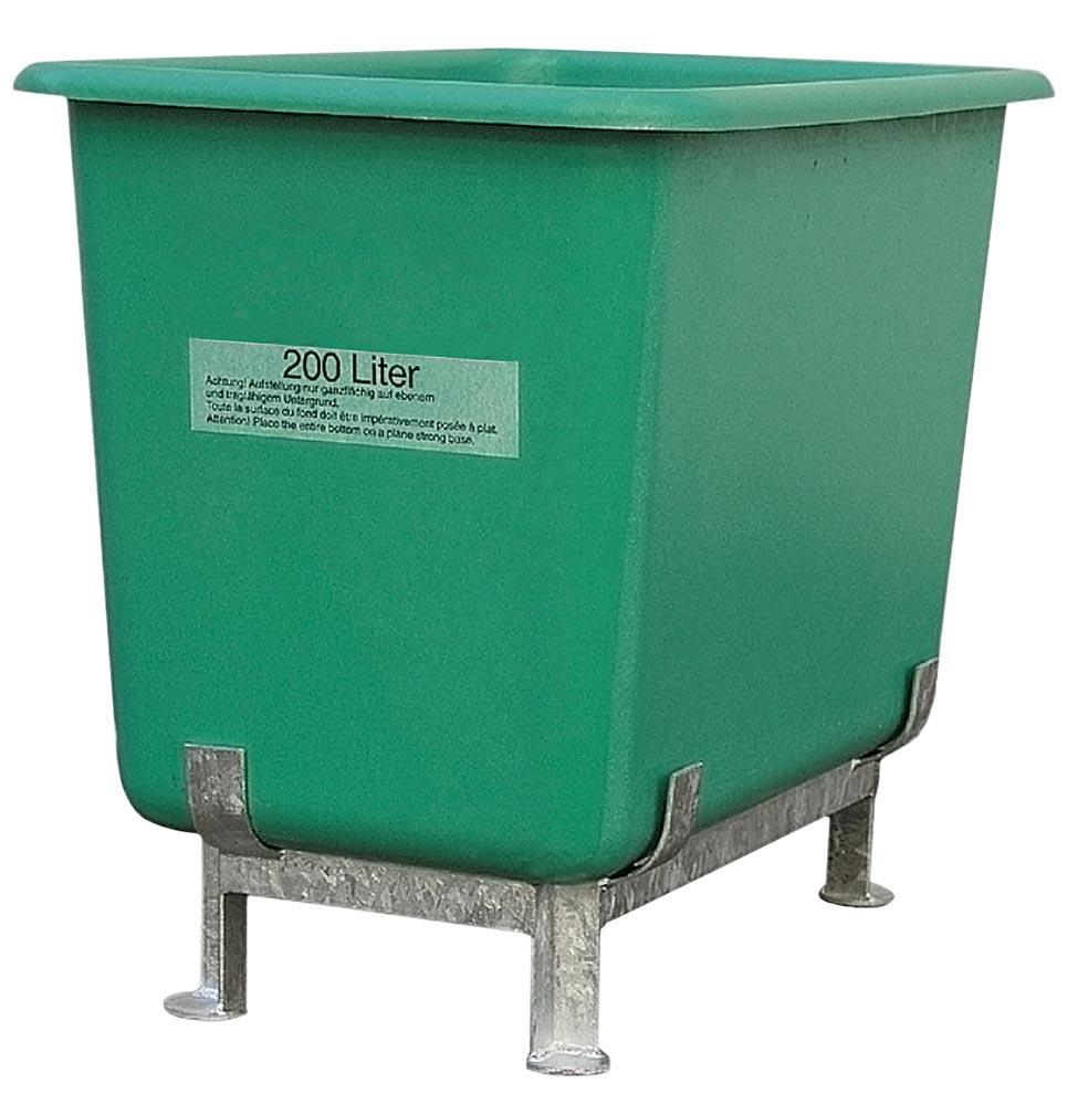 GFK-Rechteckbehälter, mit Staplertaschen, Volumen 2200 l, LxBxH oben auß/inn 2110/1970x1480/1340x930/920 mm, Farbe grün GFK-Rechteckbehälter, mit Staplertaschen, Volumen 2200 l, LxBxH oben auß/inn 2110/1970x1480/1340x930/920 mm, Farbe grün