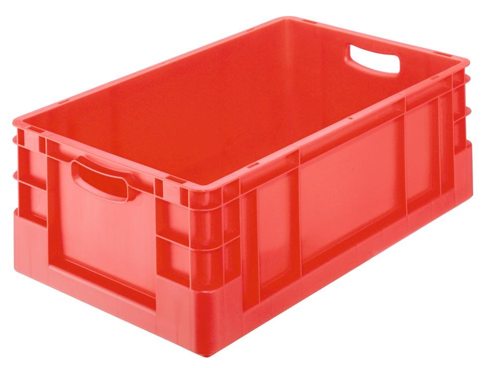 Eurokastenregal, Grundfeld, BxTxH 1000x600x2000 mm, 6 Fachebenen, 10 Euronormkästen rot, 60 Liter, BxTxH 600x400x320 mm, Fachlast 250 kg