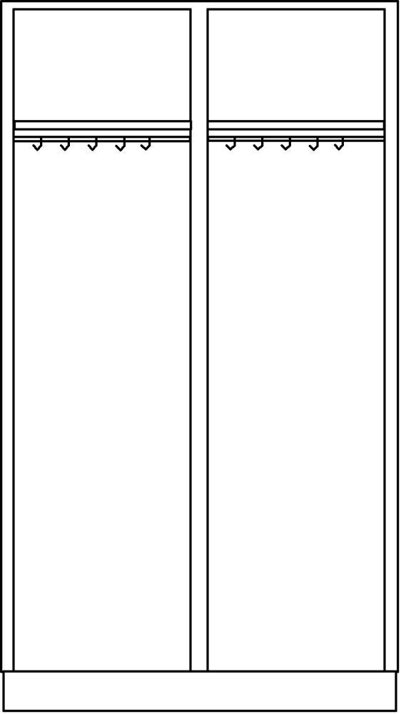 Garderoben-Wäscheschrank m. Flügeltüren u. Sockel, 2 Abt. 500 mm, BxTxH 1000x500x1800 mm, Schloss, RAL 7035/7031