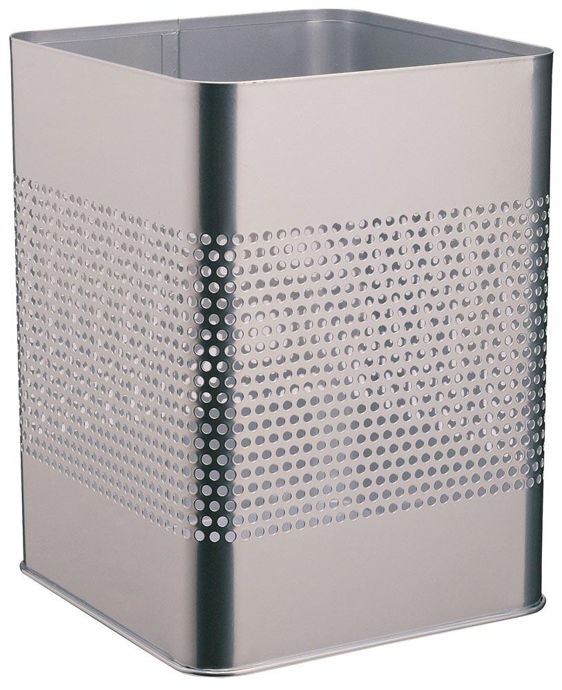 Papierkorb, Stahl gelocht, eckig, Volumen 18,5 l, BxTxH 240x240x320 mm, silber