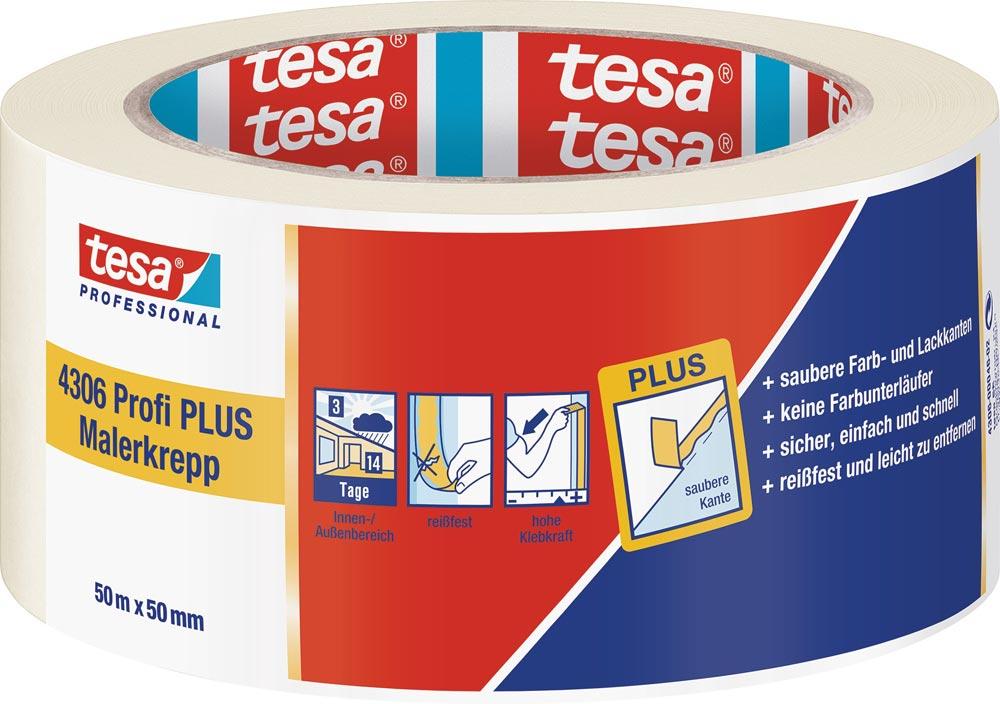 Malerkreppband 4306 Profi PLUS leicht gekreppt hellbeige Länge 50 m Breite 50 mm Rolle