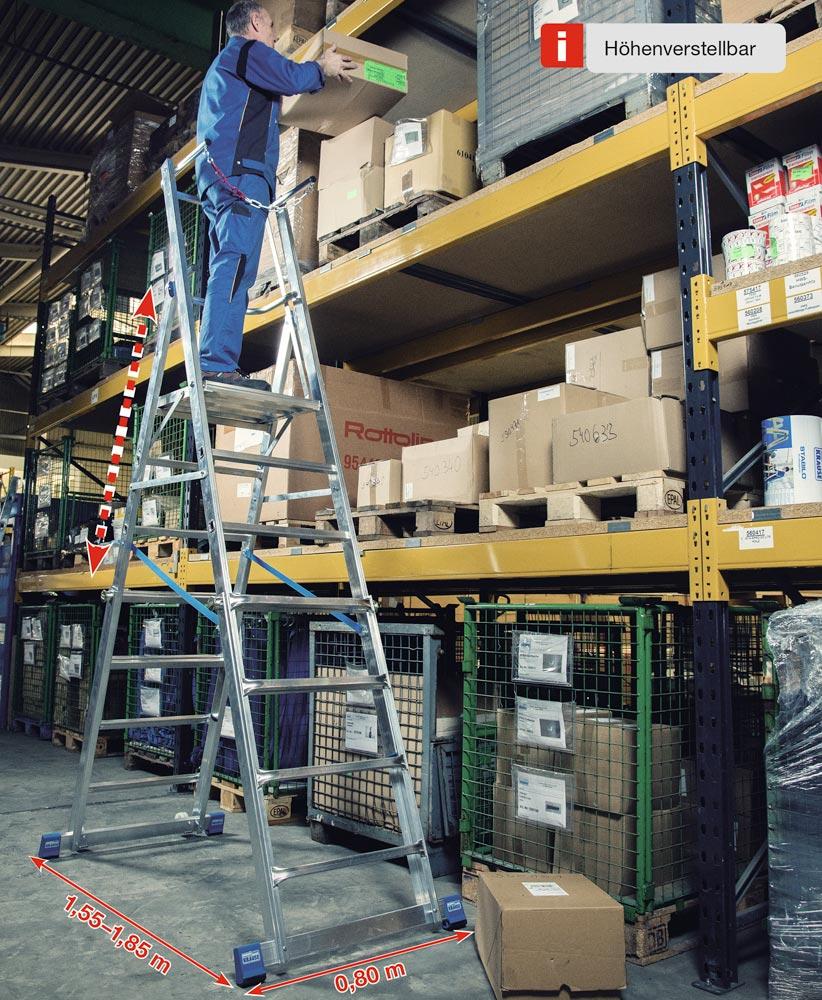 Teleskop-Plattformleiter, Plattformhöhe höhenverstellbar bis 2640 mm, 8-10 Sprossen, Plattform 500x450 mm, Gewicht 26 kg