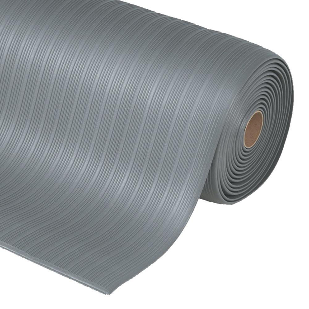Arbeitsplatzbodenbelag aus Vinyl, Mattenware gerillt, Farbe grau, LxB lfd. mx1220 mm, Höhe 9 mm, lfm