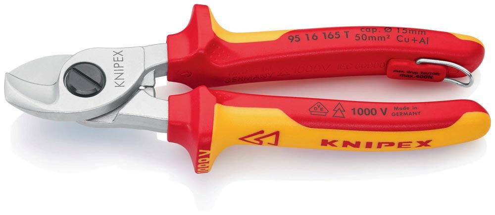 Kabelschere Länge 165 mm Kopf verchromt VDE mit Befestigungsöse Mehrkomponenten-Hüllen Form 1