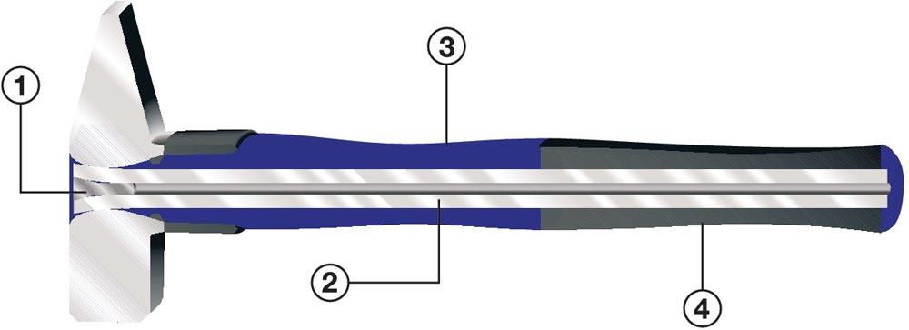 Schlosserhammer 1500 g Stiellänge 380 mm 3-Komponentenstiel mit Stahlschutzhülse