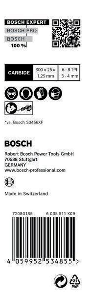 Säbelsägeblatt Expert Multimaterial Länge 300 mm Breite 25 mm Zahnteilung TPI 6-8 3-4 mm S-Schaft 10 Stück / Karte