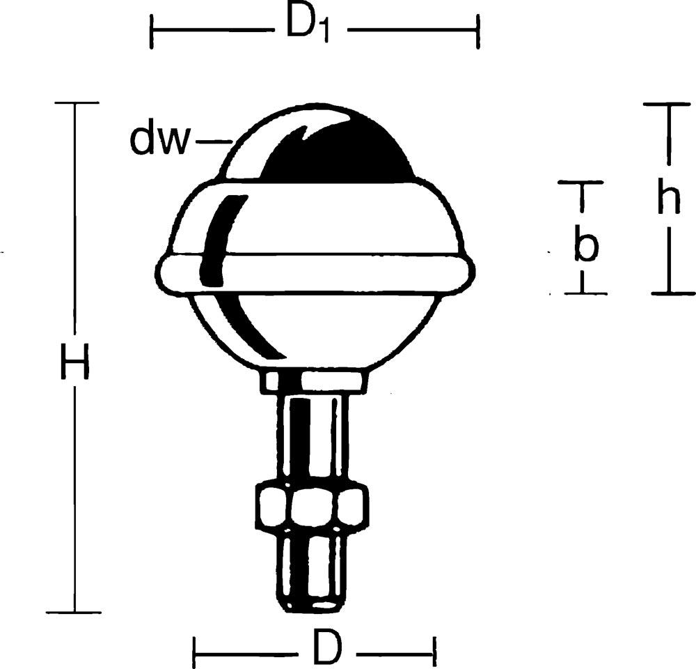 Kugelrolle mit Gewindestift, Kugeldurchm. 25 mm, Traglast 55 kg, Stahlkugel, Gehäuse verzinkt, MINDESTABNAHME 10 Stück