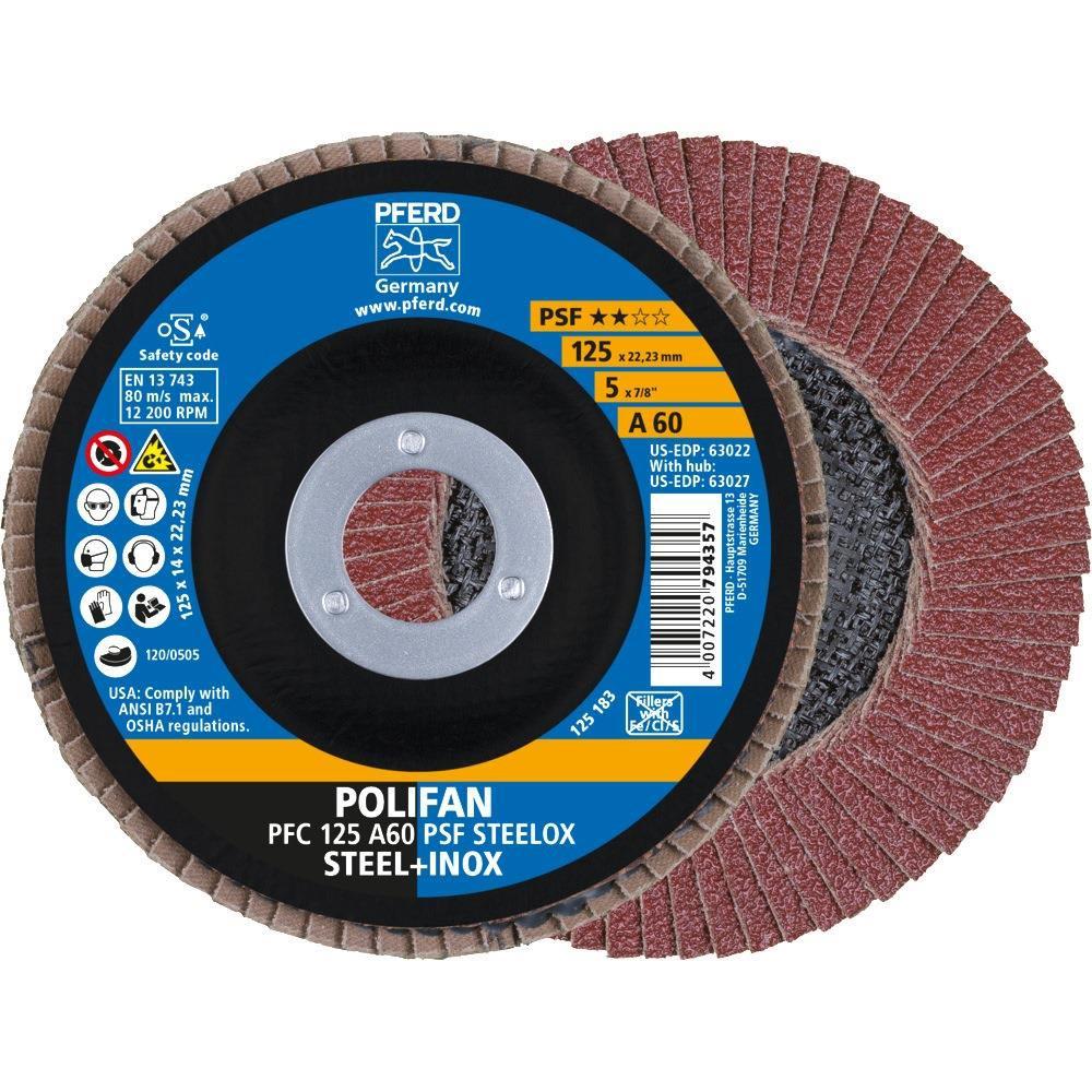 Fächerscheibe POLIFAN A PSF STEELOX Ø 125 mm Körnung 60 konisch Stahl/INOX Normalkorund