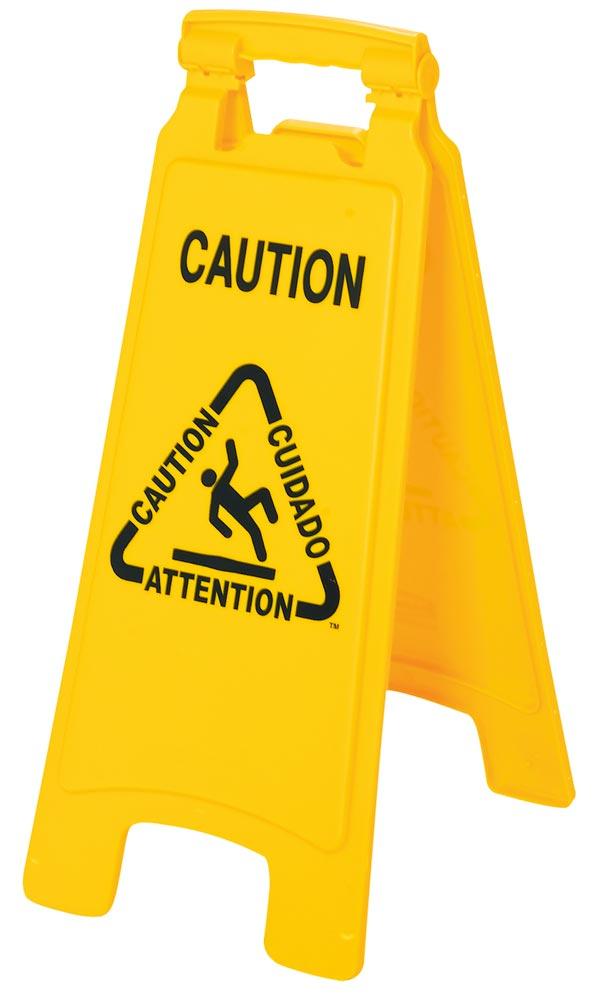 Warnschild 2-seitig -Caution- BxTxH 280x40x670 mm, gelb, VE 2 Stück