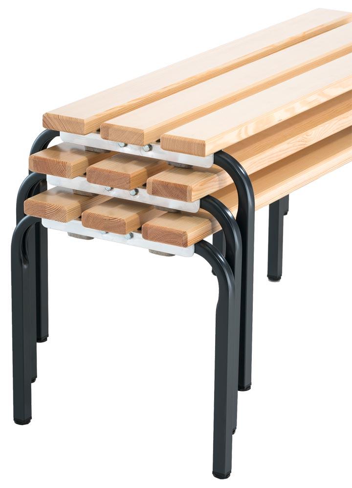 Sitzbank, Holzleisten, ohne Schuhrost, TxH 350x450 mm, Länge 1500 mm, RAL 7016