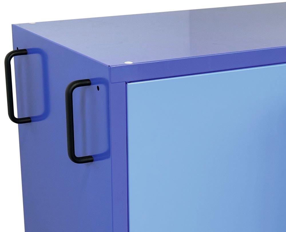 Mobiler Flügeltürenschrank, Vollblechtüren, BxTxH 1005x500x1195 mm, 2 Fachböden, verzinkt, TL 100 kg, RAL 7035/5012