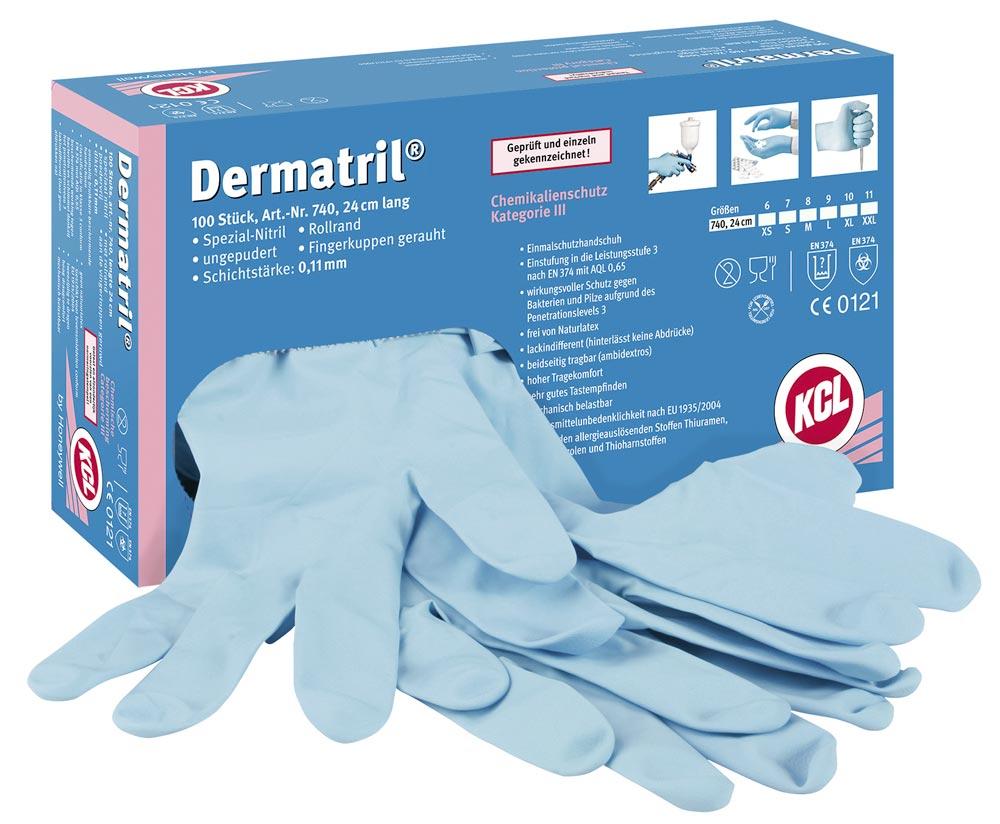 Einweghandschuhe Dermatril 740 Größe 7 blau Nitril EN 374, EN 455 PSA-Kategorie III 100 Stück / Box