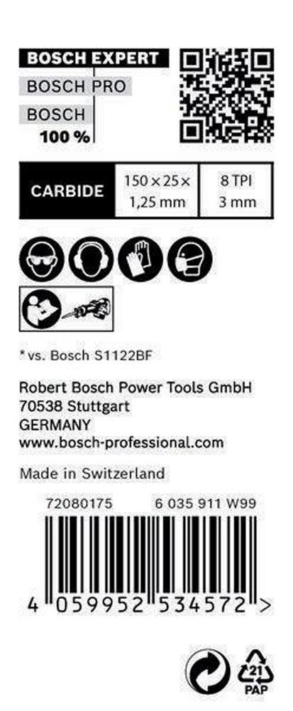 Säbelsägeblatt Expert Thick Tough Metal Länge 150 mm Breite 25 mm Zahnteilung TPI 8 3 mm S-Schaft 10 Stück / Karte