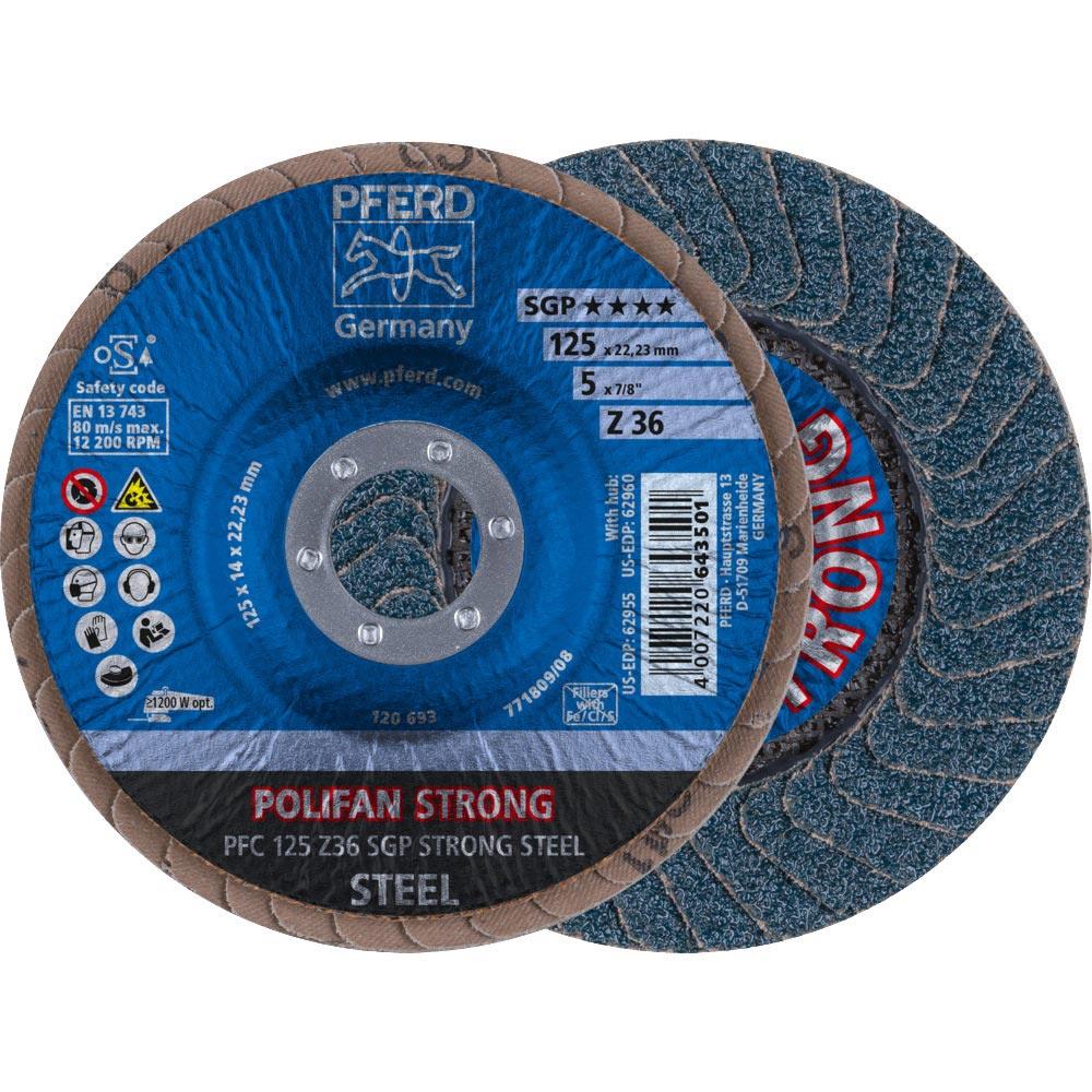 Fächerscheibe POLIFAN Z SGP STRONG STEEL Ø 125 mm Körnung 36 konisch INOX Zirkonkorund