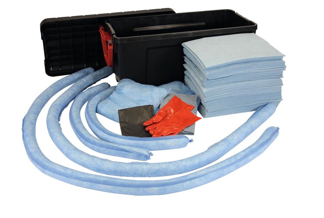 Notfall-Set, BxTxH 840x600x660 mm, Aufn. 150 l, 100 Tücher, 4 Schlängel, 2 Kissen, 20 Wischtücher, Handschuhe, Entsorgungssäcke, Öle, blau