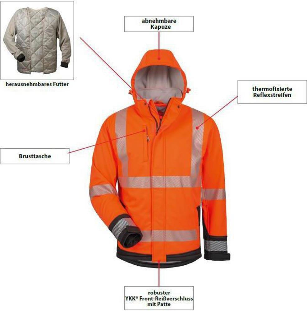 Winter-Warnschutz-Softshelljacke Lukas Größe L orange/schwarz