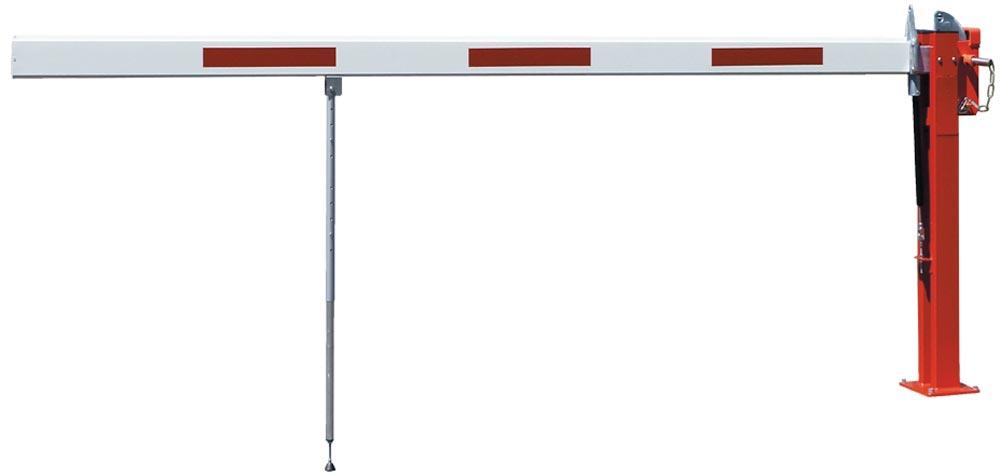 Wegesperre mit Gasdruckfeder, Farbe RAL 9010 HR m. roten Reflexstreifen, inkl. gefederte Pendelstütze, Breite 5 m