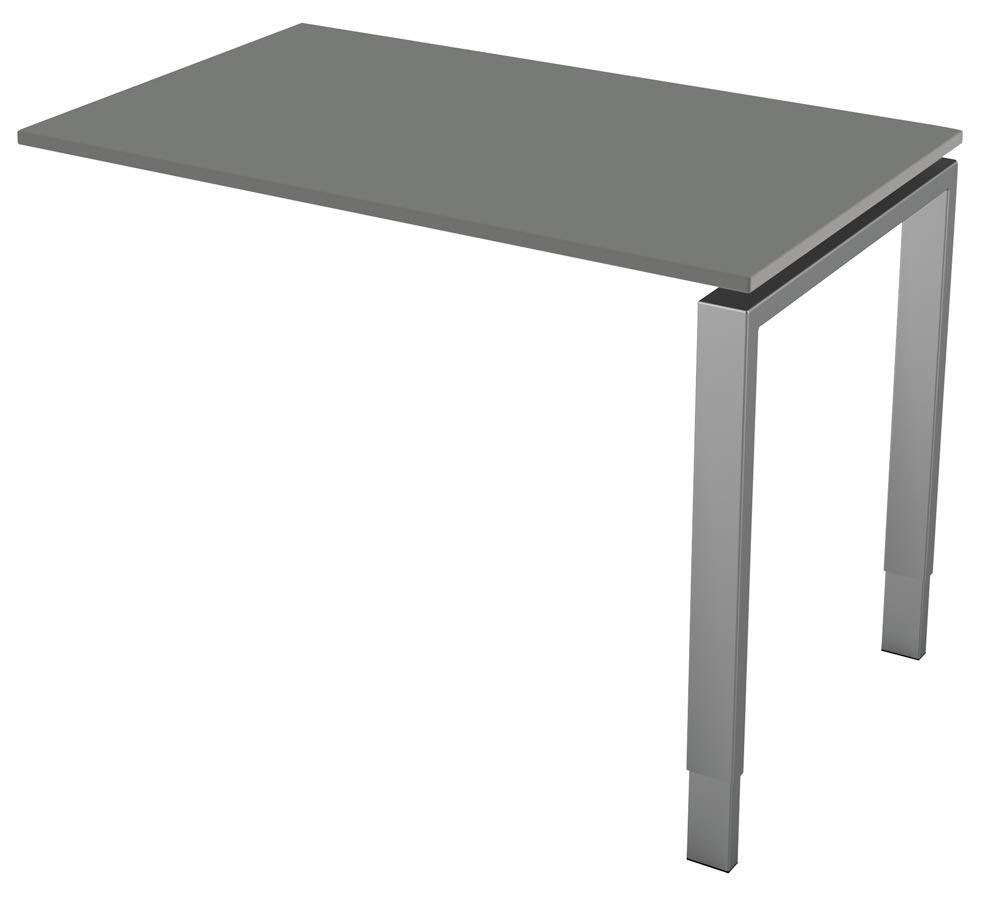 Anbau-Schreibtisch, BxTxH 1000x600x680-820 mm, 4-Fuß-Gestell alusilber, Schwebeplatte graphit, inkl. Kabelkanal