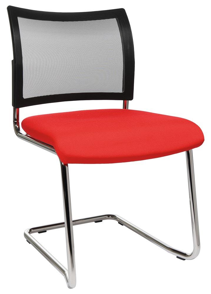 Freischwinger, Sitz-BxTxH 480x450x450 mm, Gesamthöhe 850 mm, Gestell verchromt, Netzrücken schwarz, Sitzpolster schwarz/rot, VE 2 Stück