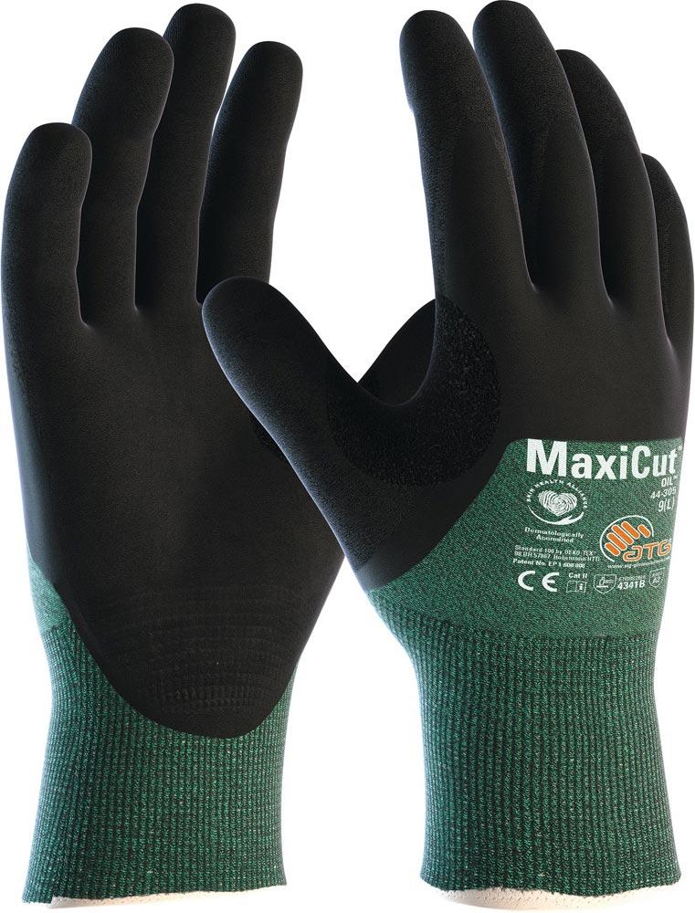Schnittschutzhandschuhe MaxiCutOil 44-305 Größe 9 grün/schwarz EN 388 PSA-Kategorie II