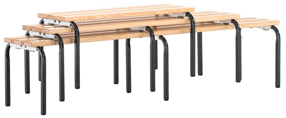 Sitzbank, Holzleisten, ohne Schuhrost, TxH 350x450 mm, Länge 1500 mm, RAL 7016