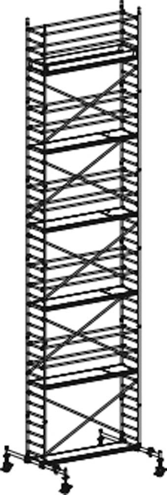 Fahrgerüst, Aluminium, mit Fahrtraverse, Reichhöhe 12,60 m, Standhöhe 10,60 m, Gerüsthöhe 11,82 m, Gewicht 433,3 kg