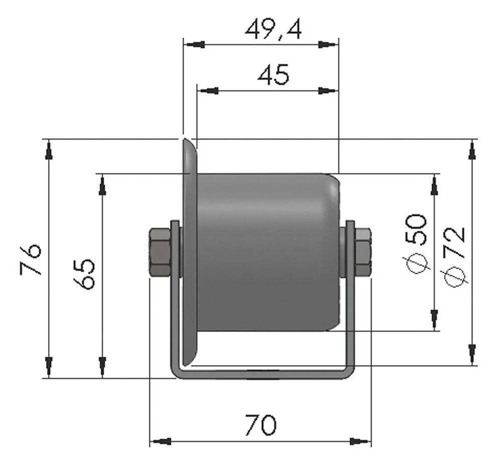 Colli-Rollenschiene, Profil 50/58/50x2,5 mm, verzinkt, Stahlrollen mit Spurkranz, Traglast 160 kg, Bauhöhe 65/76 mm, Achsabstand 166 mm