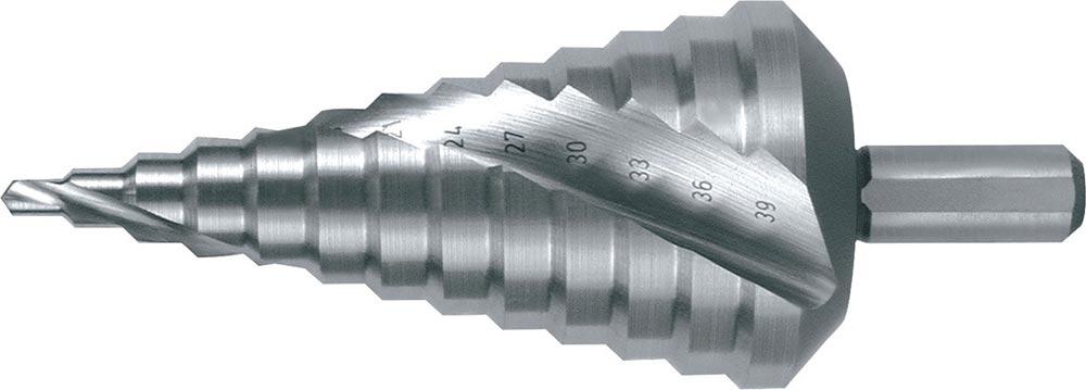 Stufenbohrer Bohrbereich 4 - 39 mm HSS-Co5 spiralgenutet Schneidenanzahl 2 Stufenanzahl 12