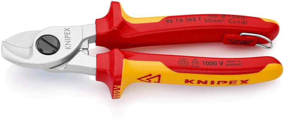 Kabelschere Länge 165 mm Kopf verchromt VDE mit Befestigungsöse Mehrkomponenten-Hüllen Form 1