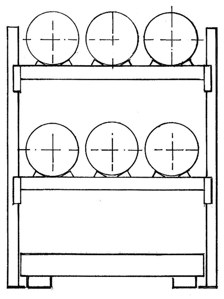 Fassregal, AF, für 6x60 l-Fässer, liegende Lagerung, mit Auffangwanne 285 l, BxTxH 1350x850x2000 mm