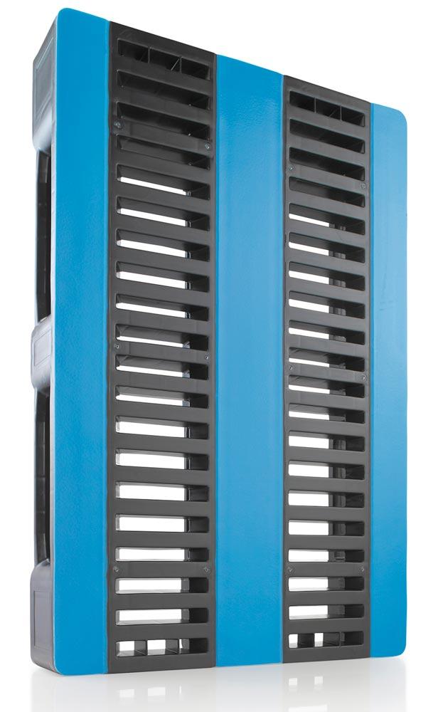 3-Kufen-Palette aus HDPE,  Traglast stat./dynam. 2000/500 kg, BxTxH 800x600x160 mm, mit Rand, Farbe grau
